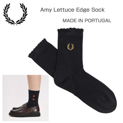 FREDPERRYフレッドペリーAmyLettuceEdgeSockC2153（カラー：102BLACK）クルーネックソックス（ポルトガル製）