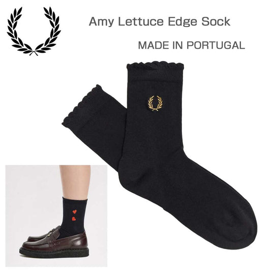 FREDPERRYフレッドペリーAmyLettuceEdgeSockC2153（カラー：102BLACK）クルーネックソックス（ポルトガル製）