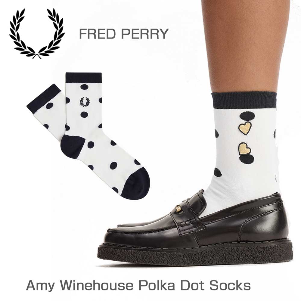 FREDPERRYフレッドペリーAmyWinehousePolkaDotSocksC3330（カラー：129SNOWWHITE）クルーネックソックス（ポルトガル製）