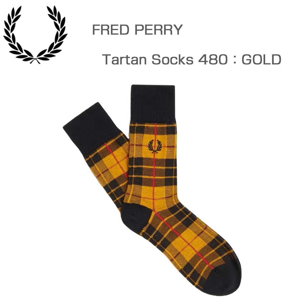 FREDPERRYフレッドペリーTARTANSOCKC3332（カラー：480GOLD）タータンチェックソックス（ポルトガル製）靴下