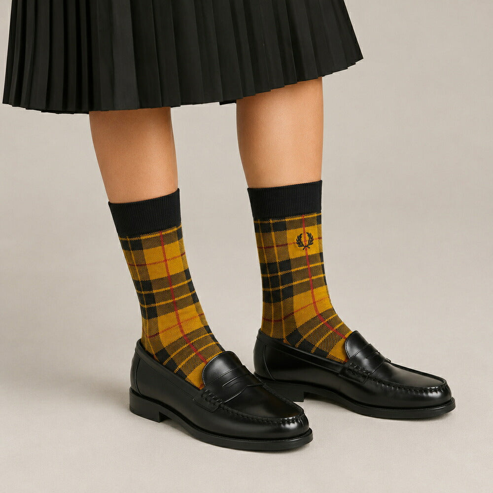 FREDPERRYフレッドペリーTARTANSOCKC3332（カラー：480GOLD）タータンチェックソックス（ポルトガル製）靴下