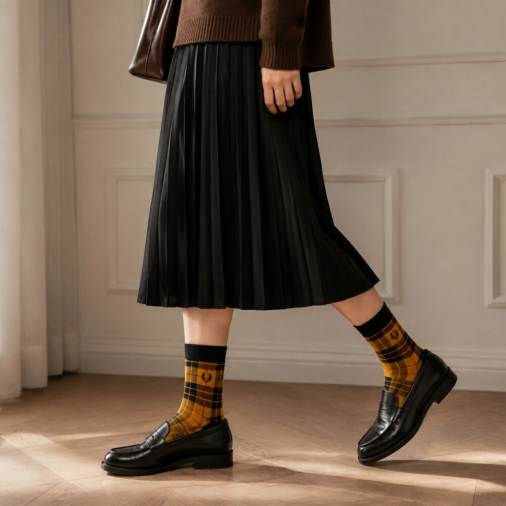 FREDPERRYフレッドペリーTARTANSOCKC3332（カラー：480GOLD）タータンチェックソックス（ポルトガル製）靴下