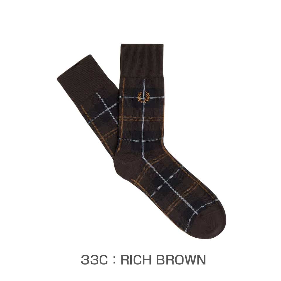 FREDPERRYフレッドペリーTARTANSOCKC3333（カラー：33CRICHBROWN）タータンチェックソックス（ポルトガル製）靴下