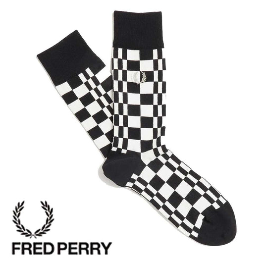 FRED PERRY フレッドペリー Chequerboard Socks C4137 230 BLACK / ECRU チャッカーボード ソックス（ポルトガル製）