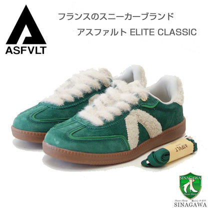 アスファルトASFVLTELITECLASSIC（エリートクラシック）elc021（レディース）グリーン快適スニーカーボア×スエードふわもこ「靴」