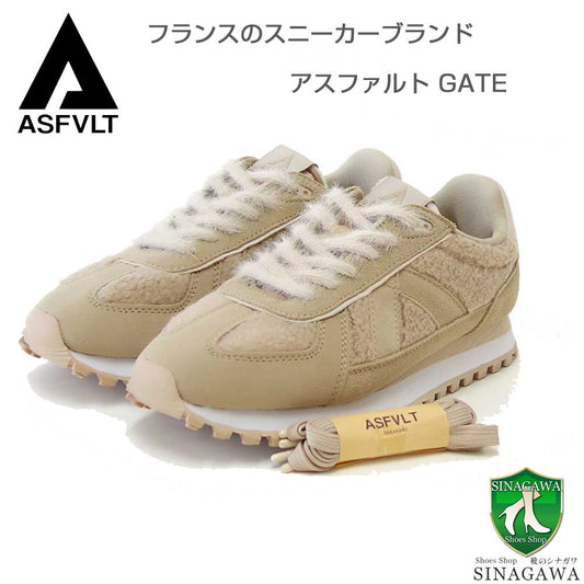 アスファルトASFVLTGATE（ゲート）gat081（レディース）ベージュ快適スニーカーボア×スエードふわもこ「靴」