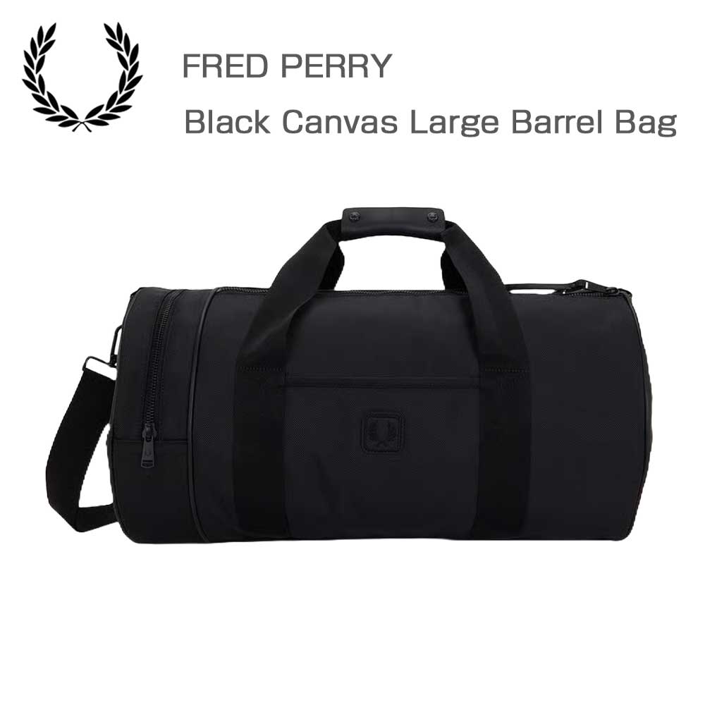 フレッドペリーバッグFREDPERRYBlackCanvasLargeBarrelBagL3343102（BLACK）ラージサイズバレルバッグドラムバッグボストンバッグ