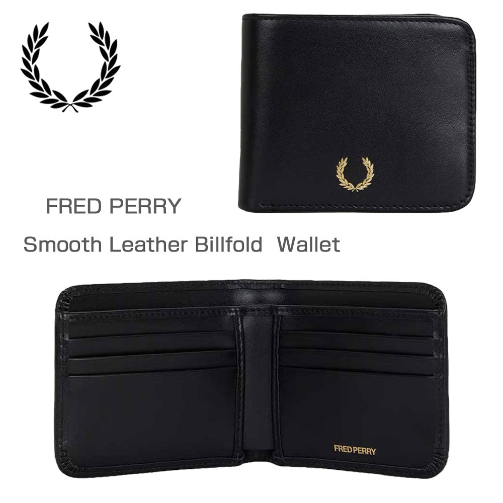 FREDPERRYフレッドペリーSmoothLeatherBillfoldWalletL3349102（ブラック）本革財布二つ折り