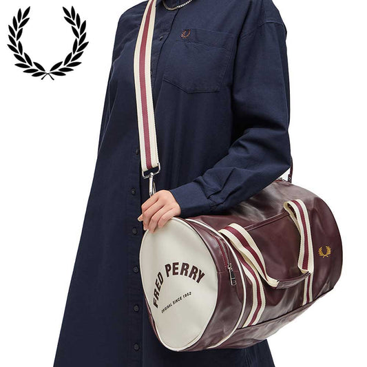 フレッドペリーバッグFREDPERRYCLASSICBARRELBAGL7255R82（OXBLOOD/ECRU）バレルバッグドラムバッグボストンバッグ