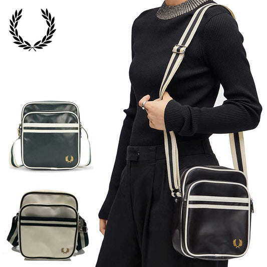 フレッドペリーバッグFREDPERRYClassicSideBagL8258(D57:BLACK/ECRU)(T11:NIGHTGREEN/ECRU)（V11:ECRU/NIGHTGREEN）ショルダーボディバッグポシェット
