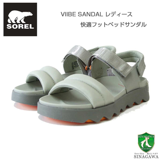 ソレルSORELNL4972（レディース）VIIBESANDAL：サファリ/ストーングリーン(348)天然皮革アンクルストラップサンダル「靴」