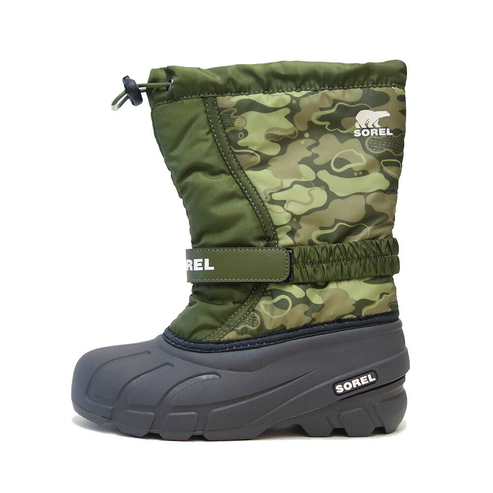 ソレル SOREL NY5195（キッズ）ユースフルーリープリント：Utility Green Savory (356)   防水 ハーフブーツ ジュニアブーツ スノーブーツ「靴」