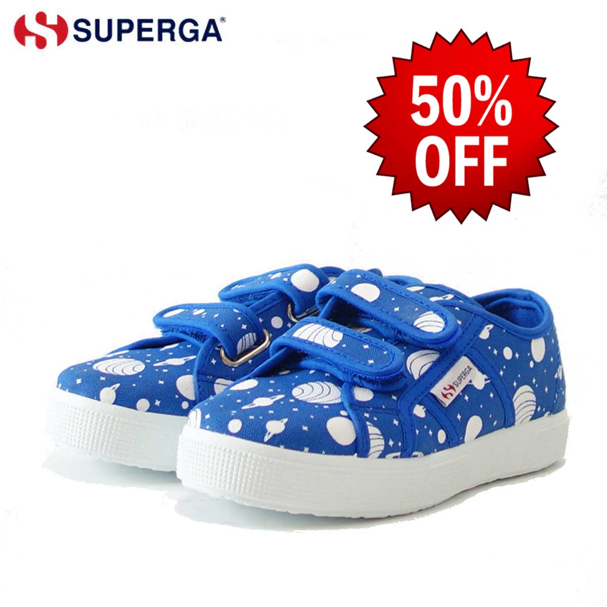 【SALE 50%OFF】 スペルガ SUPERGA 2750-FANCOTSTRAPJ TORCHIETTO（キッズ）Space Royal-White (S00GYE0) ナチュラルなキャンバススニーカー 「靴」