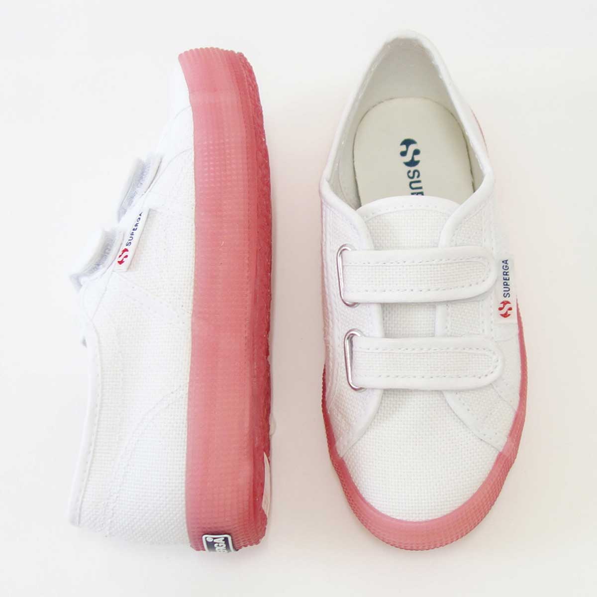 【SALE 50%OFF】 スペルガ SUPERGA 2750-JELLYGUM COTSTRAPBUMPJ（キッズ）White-Pink Extase (s1115pw a0e) ナチュラルなキャンバススニーカー 「靴」