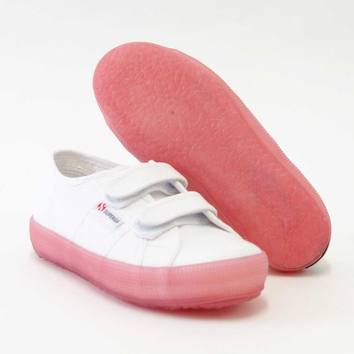 【SALE 50%OFF】 スペルガ SUPERGA 2750-JELLYGUM COTSTRAPBUMPJ（キッズ）White-Pink Extase (s1115pw a0e) ナチュラルなキャンバススニーカー 「靴」