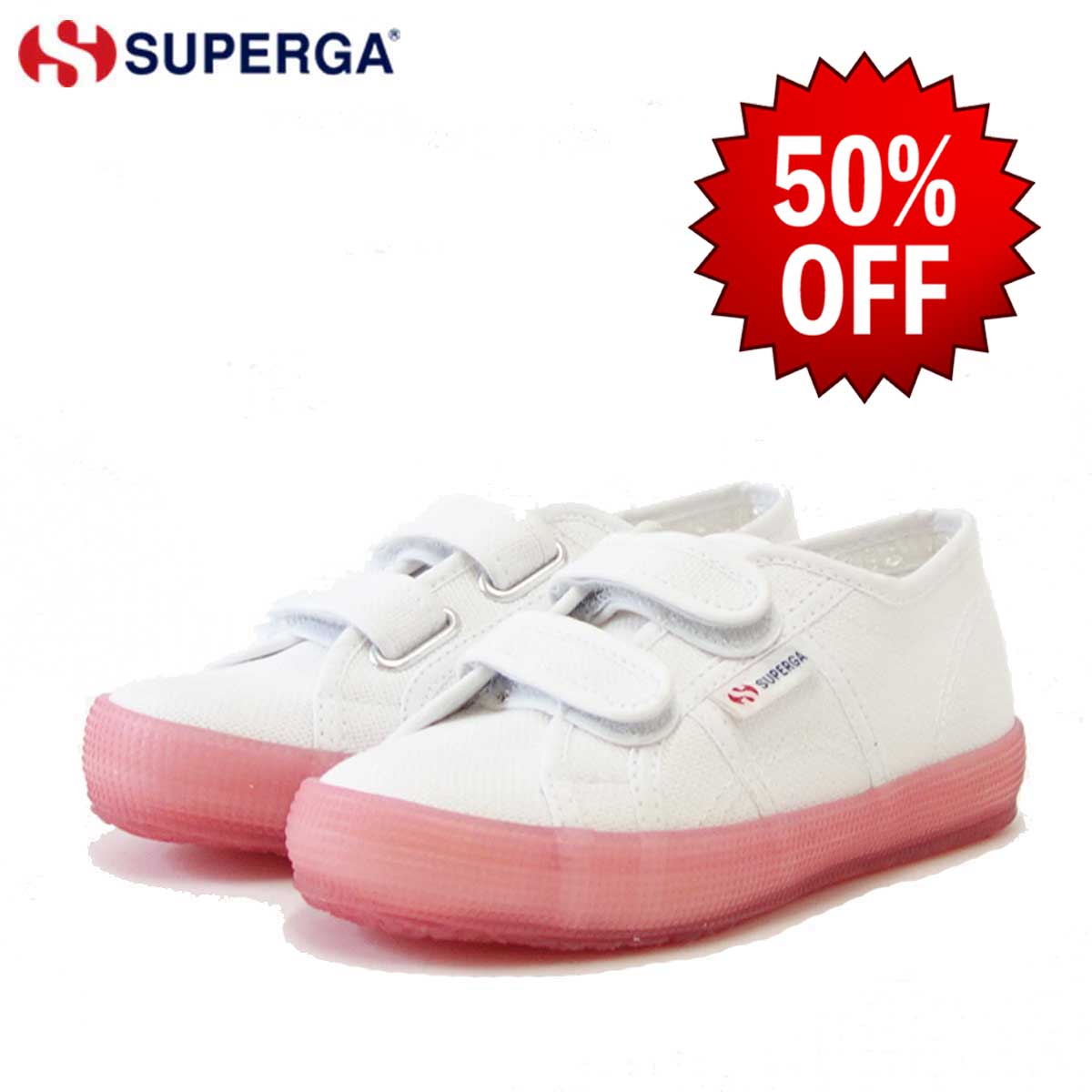 【SALE 50%OFF】 スペルガ SUPERGA 2750-JELLYGUM COTSTRAPBUMPJ（キッズ）White-Pink Extase (s1115pw a0e) ナチュラルなキャンバススニーカー 「靴」