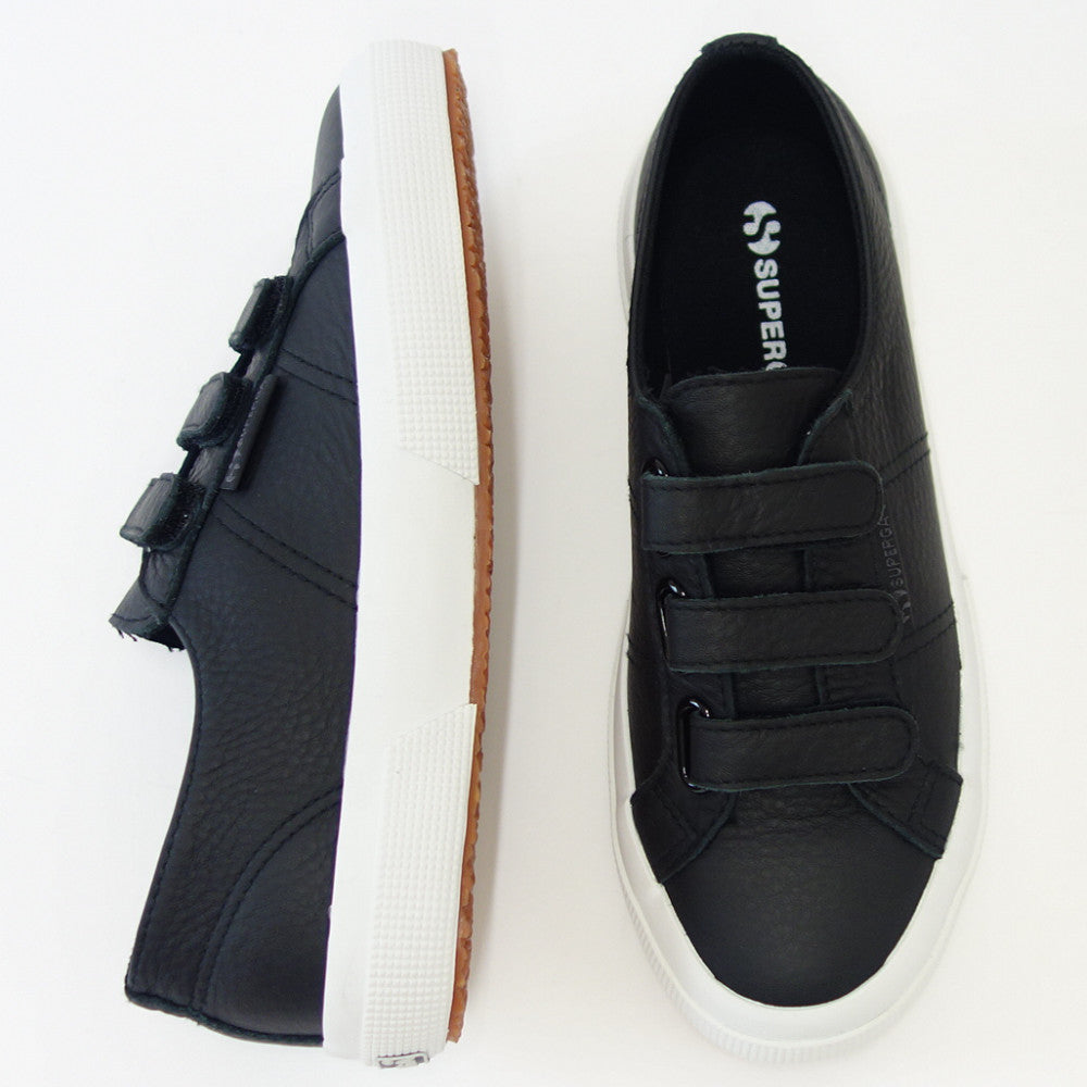 【SALE 50%OFF】 スペルガ SUPERGA 3STRAPS TUMBLED LEATHERU（ユニセックス）ブラック (s111lww005)  風合いの良い天然皮革スニーカー 「靴」