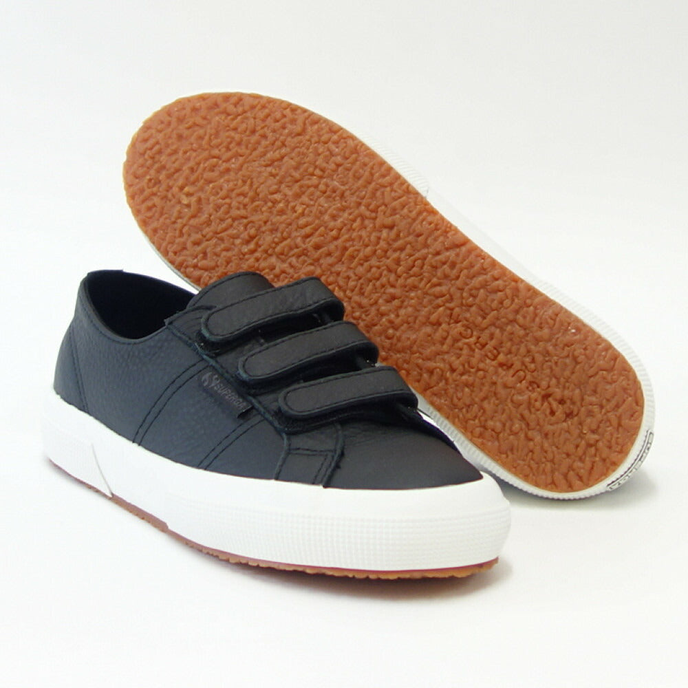 【SALE 50%OFF】 スペルガ SUPERGA 3STRAPS TUMBLED LEATHERU（ユニセックス）ブラック (s111lww005)  風合いの良い天然皮革スニーカー 「靴」