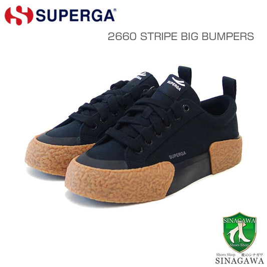 スペルガSUPERGA2660ストライプビッグバンパー（ユニセックス）BLACK-GUM(4s2137cwa0u)ナチュラルなキャンバススニーカー「靴」