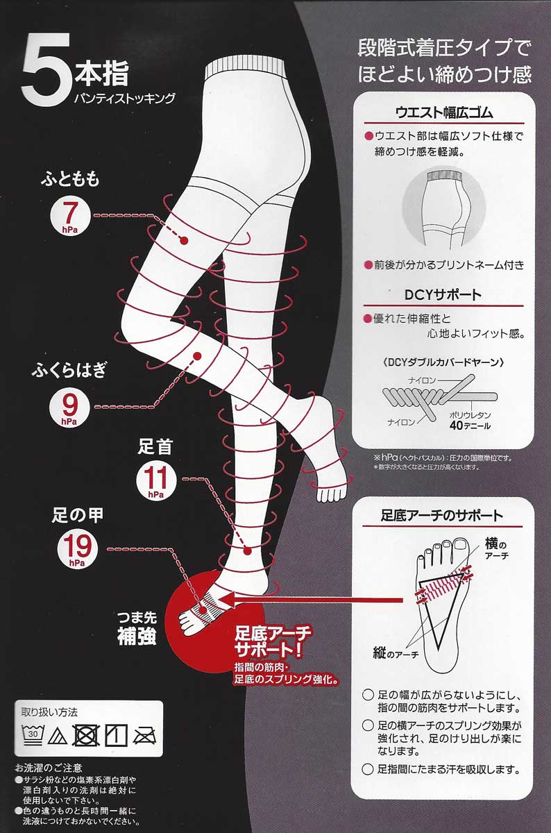 SUPPORT FIVE サポートファイブ  カラー：ベージュ（40デニール） サイズ：M~L（ヒップ85~98cm） ５本指着圧パンティストッキング（日本製）