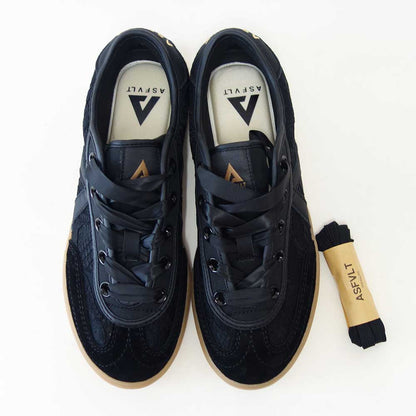 アスファルトASFVLTSWING74（スウィング74）sw7401（レディース）ブラックレース×サテンリボン大人フェミニンスニーカー「靴」