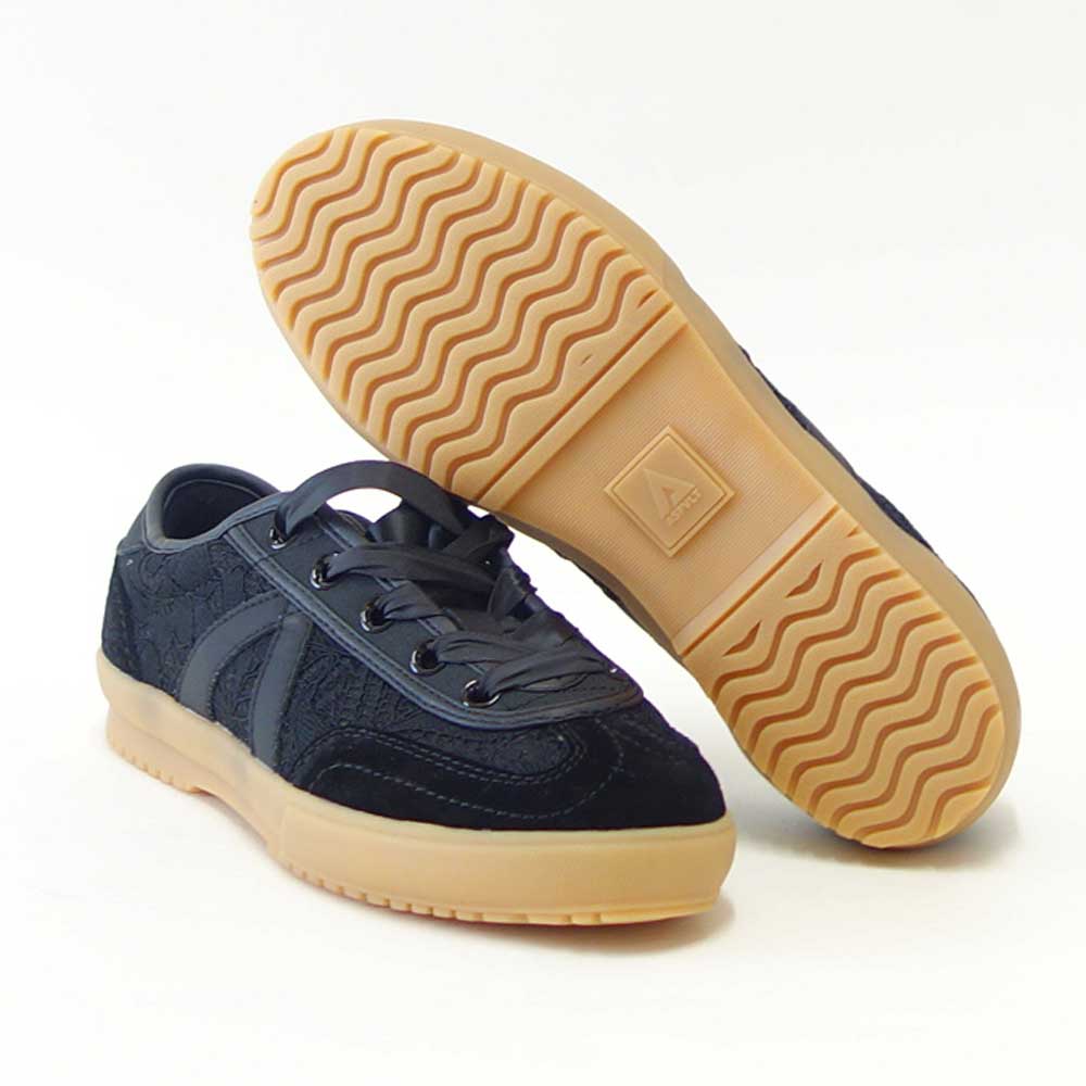 アスファルトASFVLTSWING74（スウィング74）sw7401（レディース）ブラックレース×サテンリボン大人フェミニンスニーカー「靴」