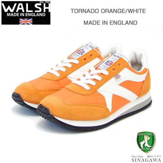 WALSH ウォルシュ TOR 01394（ユニセックス） Tornado カラー：オレンジ／ホワイト（英国製） スエード＆ナイロンのランニングスニーカー  「靴」