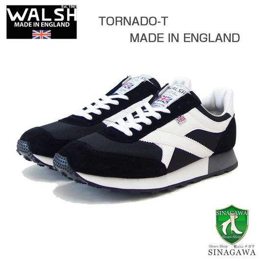 WALSHウォルシュTOR24469（ユニセックス）TORNADO-Tカラー：ブラック／ホワイト（英国製）スエード＆ポリエステルのランニングスニーカー「靴」