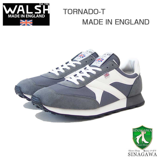 WALSHウォルシュTOR24471（ユニセックス）TORNADO-Tカラー：グレー／ホワイト（英国製）スエード＆ポリエステルのランニングスニーカー「靴」
