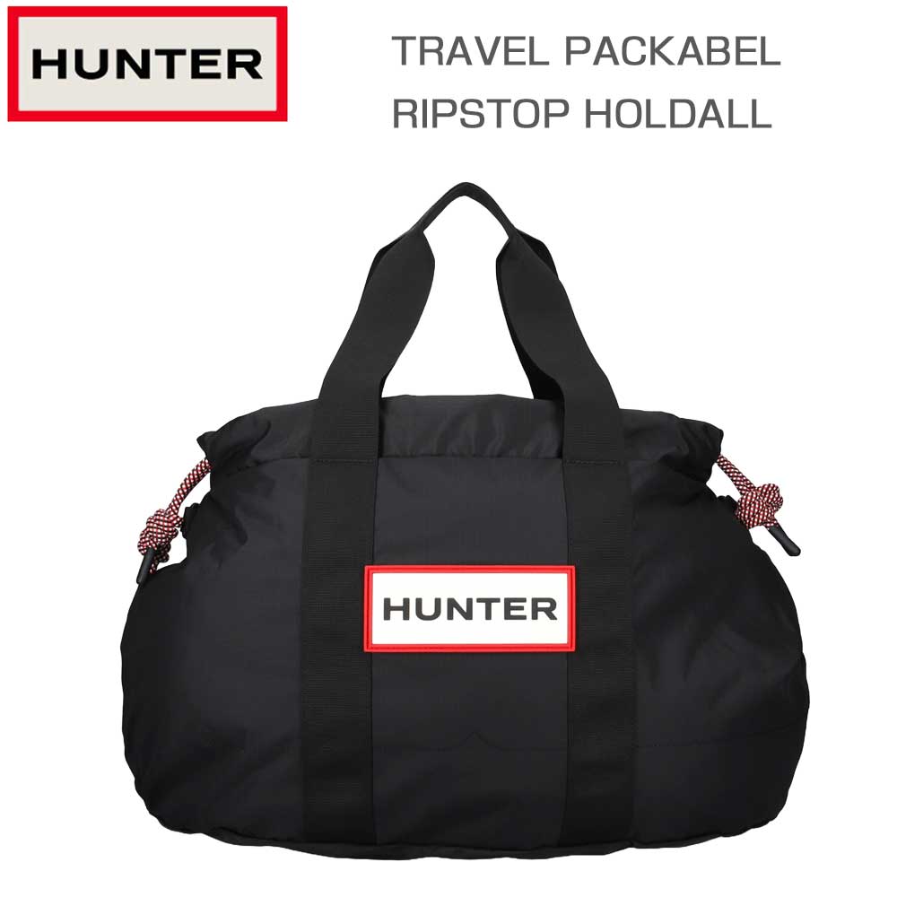 ハンターHUNTERUBW7132NRSRBOトラベルパッカブルリップストップホールドオール（カラー：ブラック/レッドボックスロゴ）ショルダーボストンハンドバック