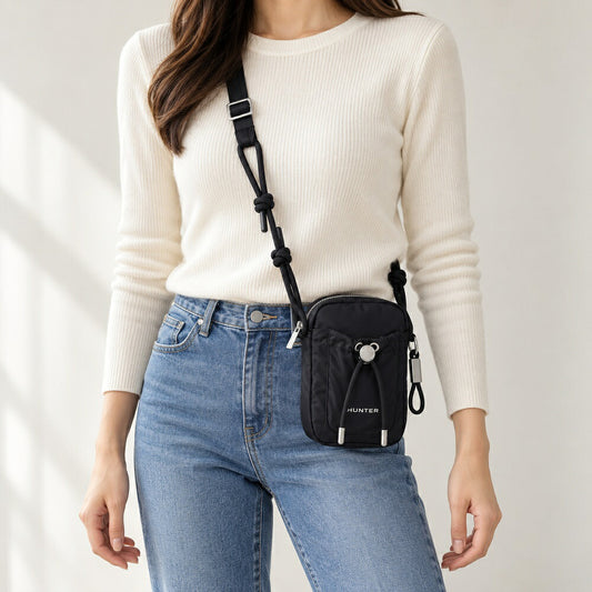 ハンターHUNTERUBX5528NYLBLKプレミアムナイロンフォンポーチ（カラー：ブラック）ショルダークロスボディバッグ