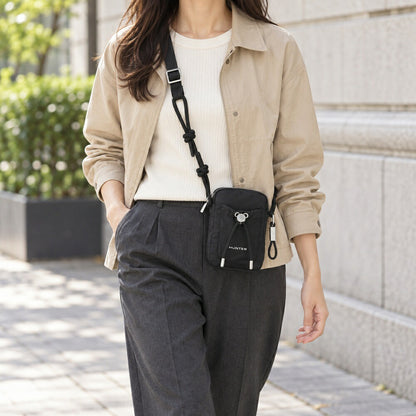 ハンターHUNTERUBX5528NYLBLKプレミアムナイロンフォンポーチ（カラー：ブラック）ショルダークロスボディバッグ