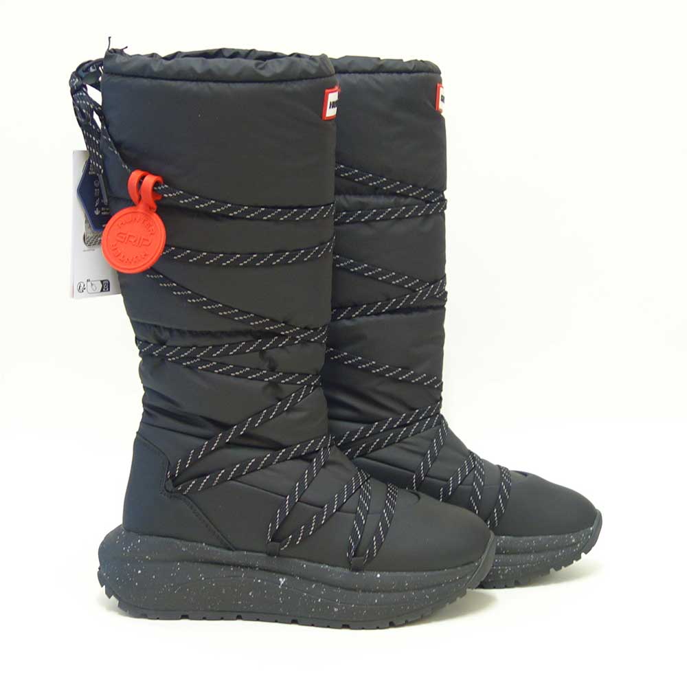 ハンターHUNTERUFT7101NYL（レディース）グリップトールスノーブーツ：ブラック防水防滑防寒スリッポンロングブーツ「靴」