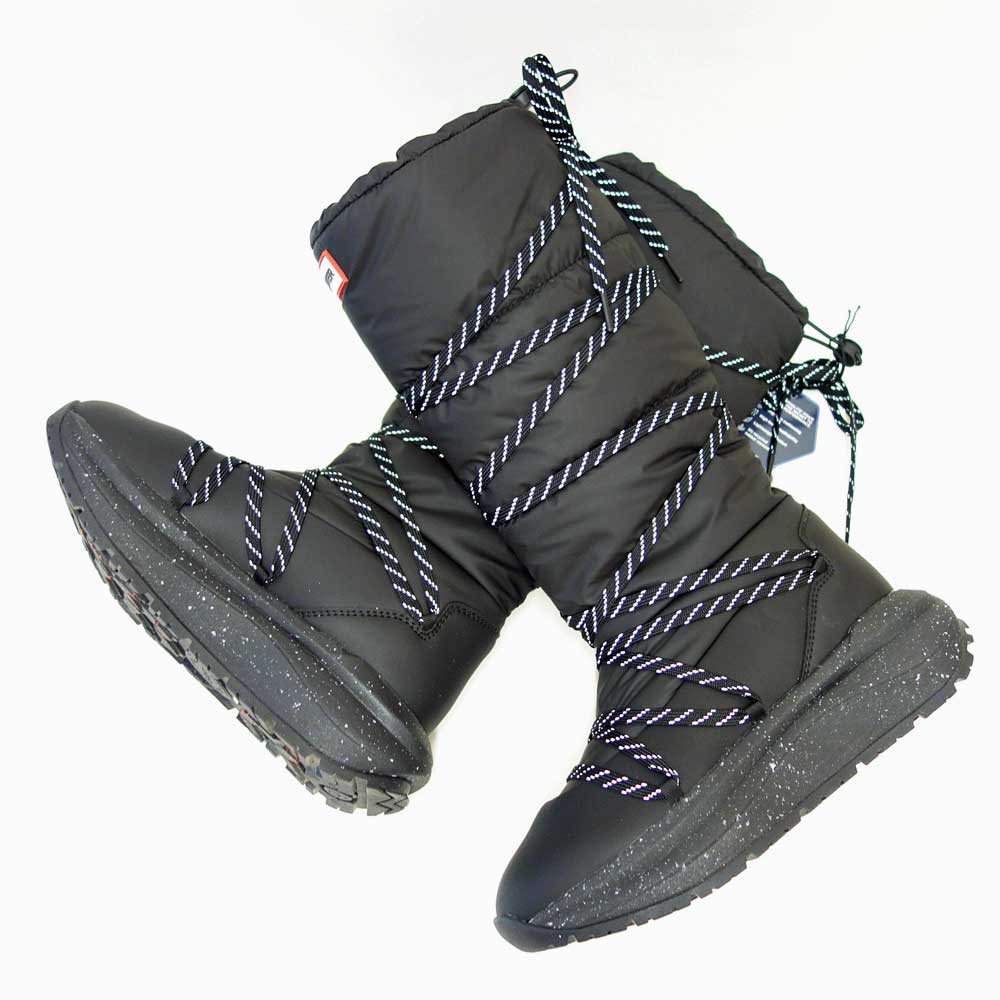 ハンターHUNTERUFT7101NYL（レディース）グリップトールスノーブーツ：ブラック防水防滑防寒スリッポンロングブーツ「靴」