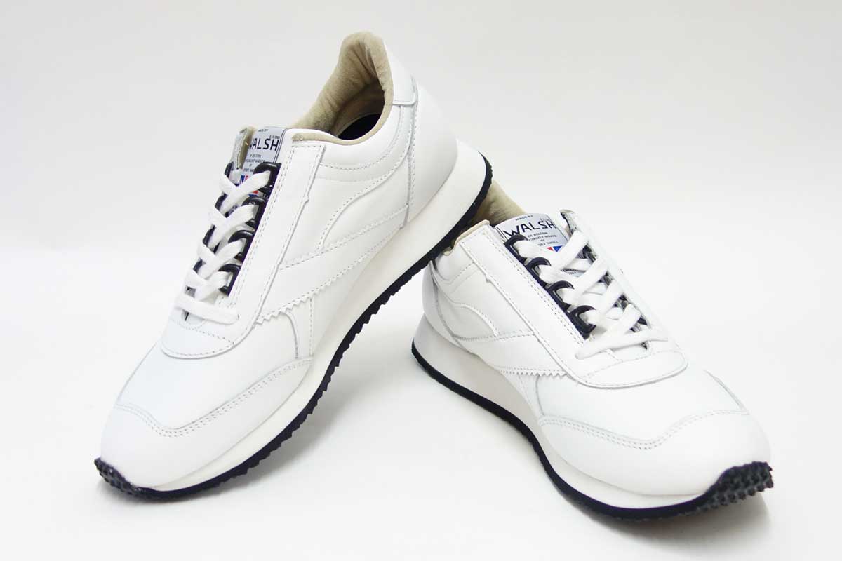 WALSH ウォルシュ VOY50007（ユニセックス） Voyager Leather カラー：ホワイト（英国製）  オールレザーのランニングスニーカー 「靴」