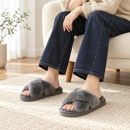 エミューEMUW13236KendallComfortファーサンダル（レディース）カラー：Charcoalムートンサンダルフラットシューズルームシューズミュール「靴」