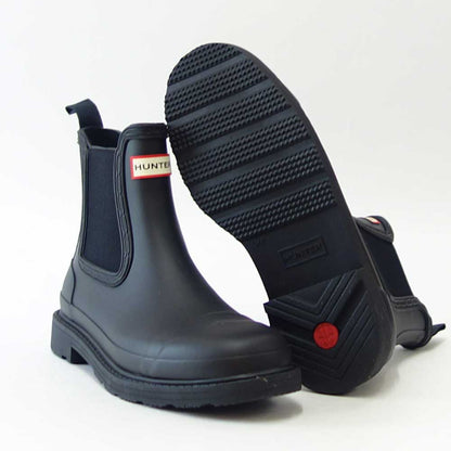 ハンター HUNTER WFS1018RMA （レディース）  レディース コマンド チェルシー ブーツ ：ブラック  防水ブーツ ラバーソール 全天候型 アンクル レイン シューズ サイドゴア「靴」