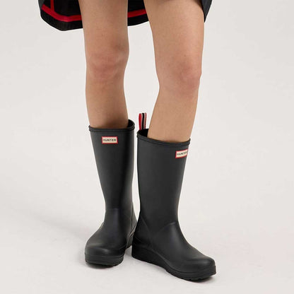 ハンターHUNTERWFT2007RMA（レディース）オリジナルプレイトールブーツ：ブラック防水スリッポンロングブーツ「靴」