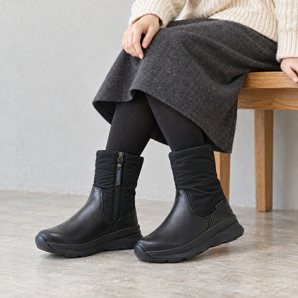 COLUMBIAコロンビアYL6290（レディース）サップランドフォーディーヴァサイドジップWPOHI：ブラック(010)防水ショートハーフブーツスノーブーツ「靴」