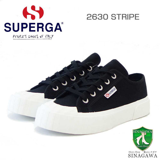 スペルガSUPERGA2630STRIPE（ユニセックス）BLACK-FWHITE(4s00grt0f83)ナチュラルキャンバススニーカーミリタリー「靴」