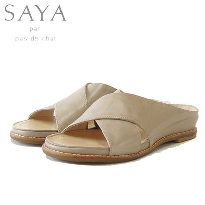 SAYA（サヤ） 51119 ライトグレー 天然皮革 レザーミュール フラット サンダル プラット製法 日本製「靴」