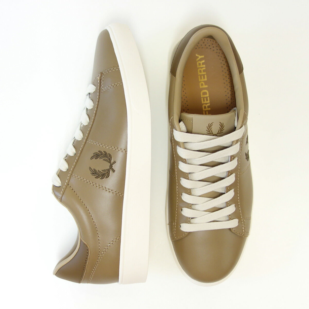 FREDPERRYフレッドペリーB4334V58（ユニセックス）SPENCERLEATHER（スペンサーレザー）カラー：WRMSTN/SHDESTN天然皮革のローカットスニーカー