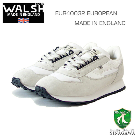 WALSHウォルシュEUR40032（ユニセックス）EUROPEANカラー：ホワイト／ホワイト（英国製）スエード＆ポリエステルのランニングスニーカー「靴」