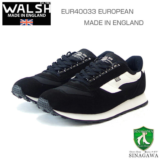 WALSHウォルシュEUR40033（ユニセックス）EUROPEANカラー：ブラック／ホワイト（英国製）スエード＆ポリエステルのランニングスニーカー「靴」