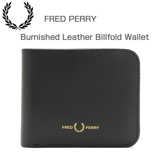 FREDPERRYフレッドペリーBurnishedLeatherBillfoldWalletL5322102（ブラック）天然皮革レザー財布二つ折りウォレットカードケース