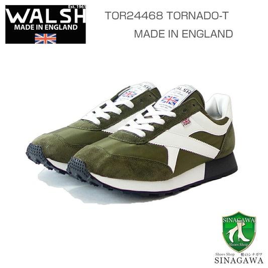 WALSHウォルシュTOR24468（ユニセックス）TORNADO-Tカラー：オリーブ／ホワイト（英国製）スエード＆ポリエステルのランニングスニーカー「靴」