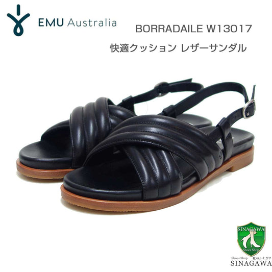 エミューEMUW13017Borradaileレザーフラットサンダル（レディース）カラー：ブラックレザーサンダルフラットシューズリゾート「靴」